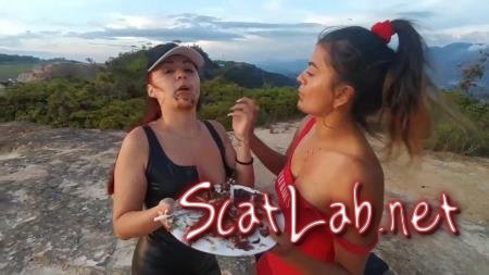 Making a poop cake at the airport (Scarlethot) Lesbians, Eat [FullHD 1080p] Outdoor